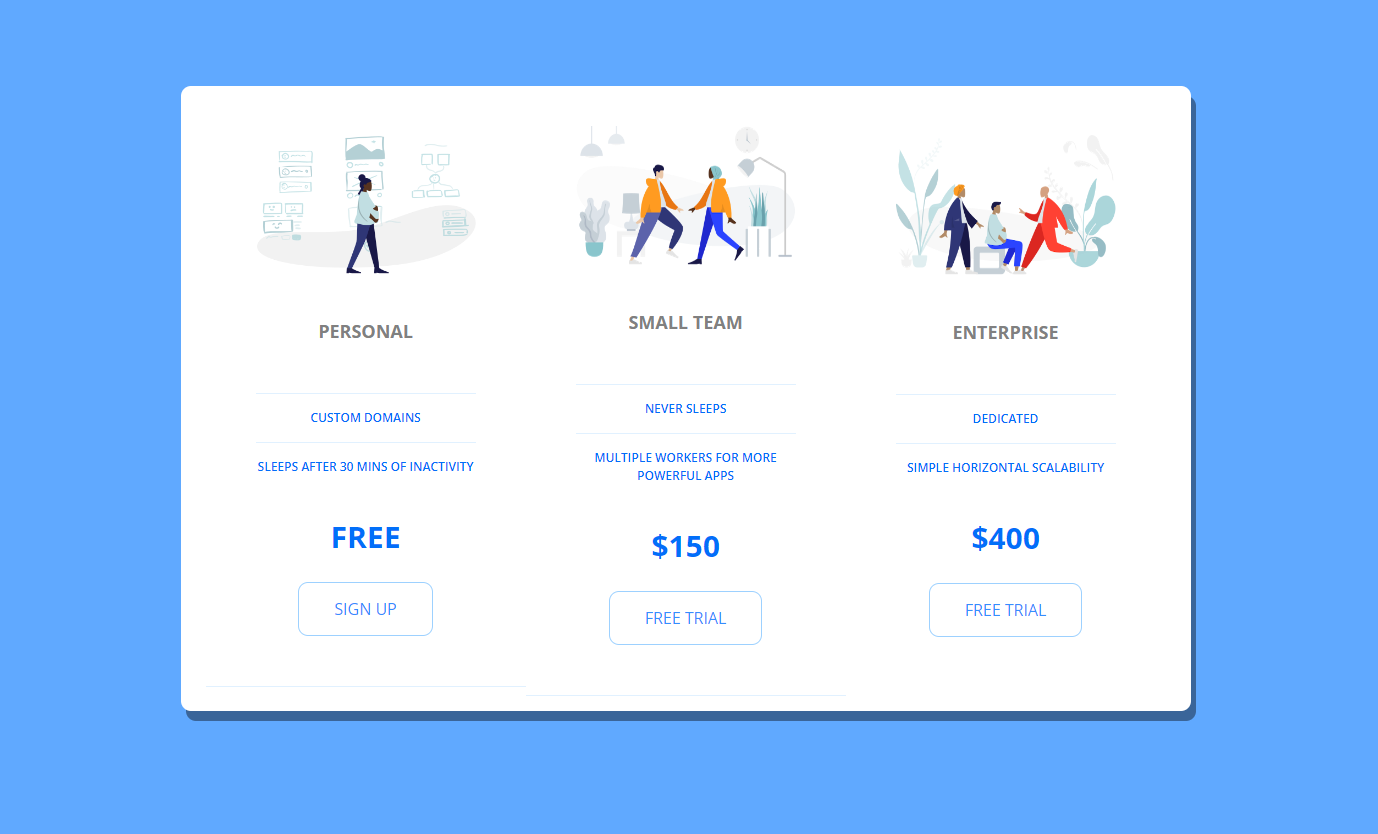 website pricing panel